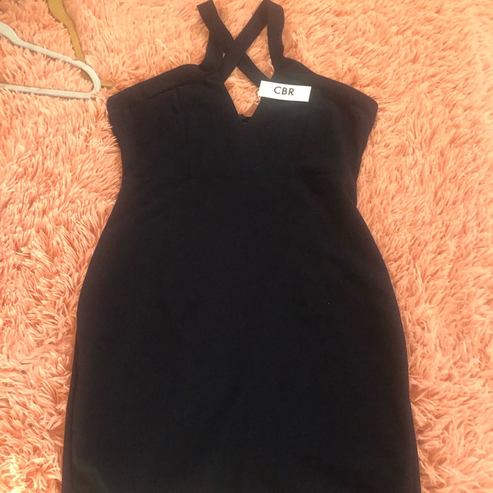 Sexy cross strap navy midi back slit and zipper